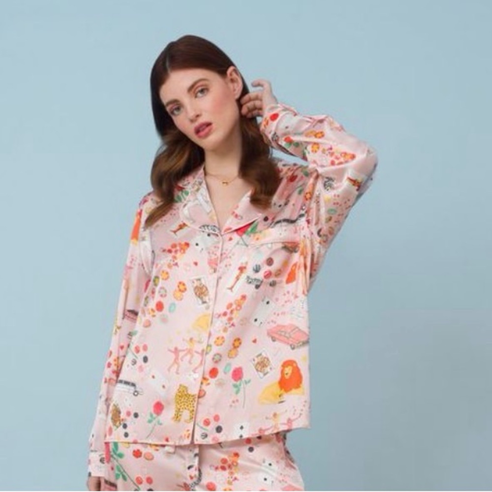 KAREN MABON Pink Patterned Silk Tiger 🐅 PJ top